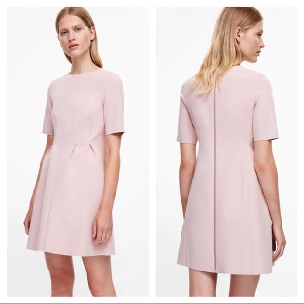 COS Dress Pleated Exposed Zipper A Line Blush